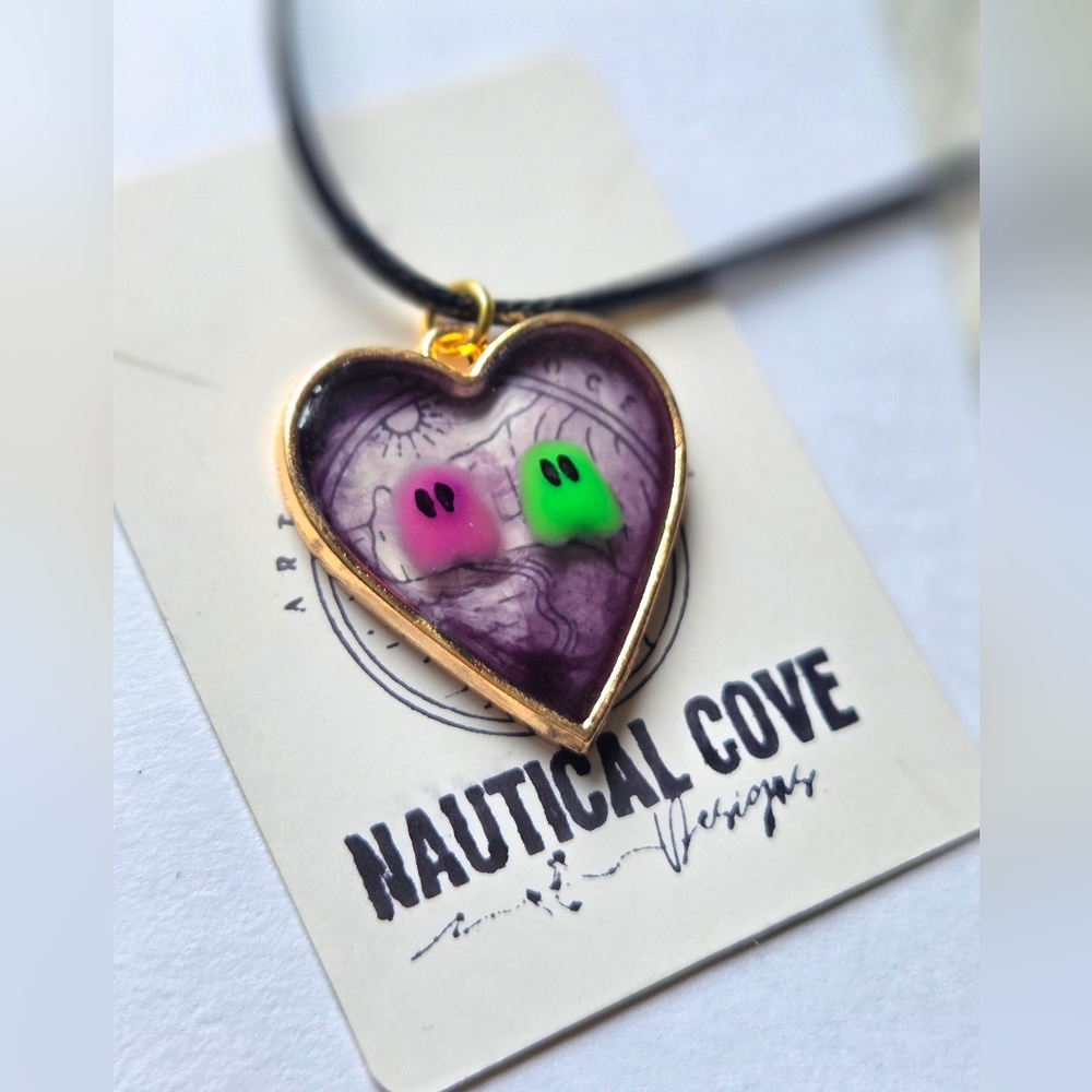 Glow In The Dark Ghost Heart Pendant Necklace